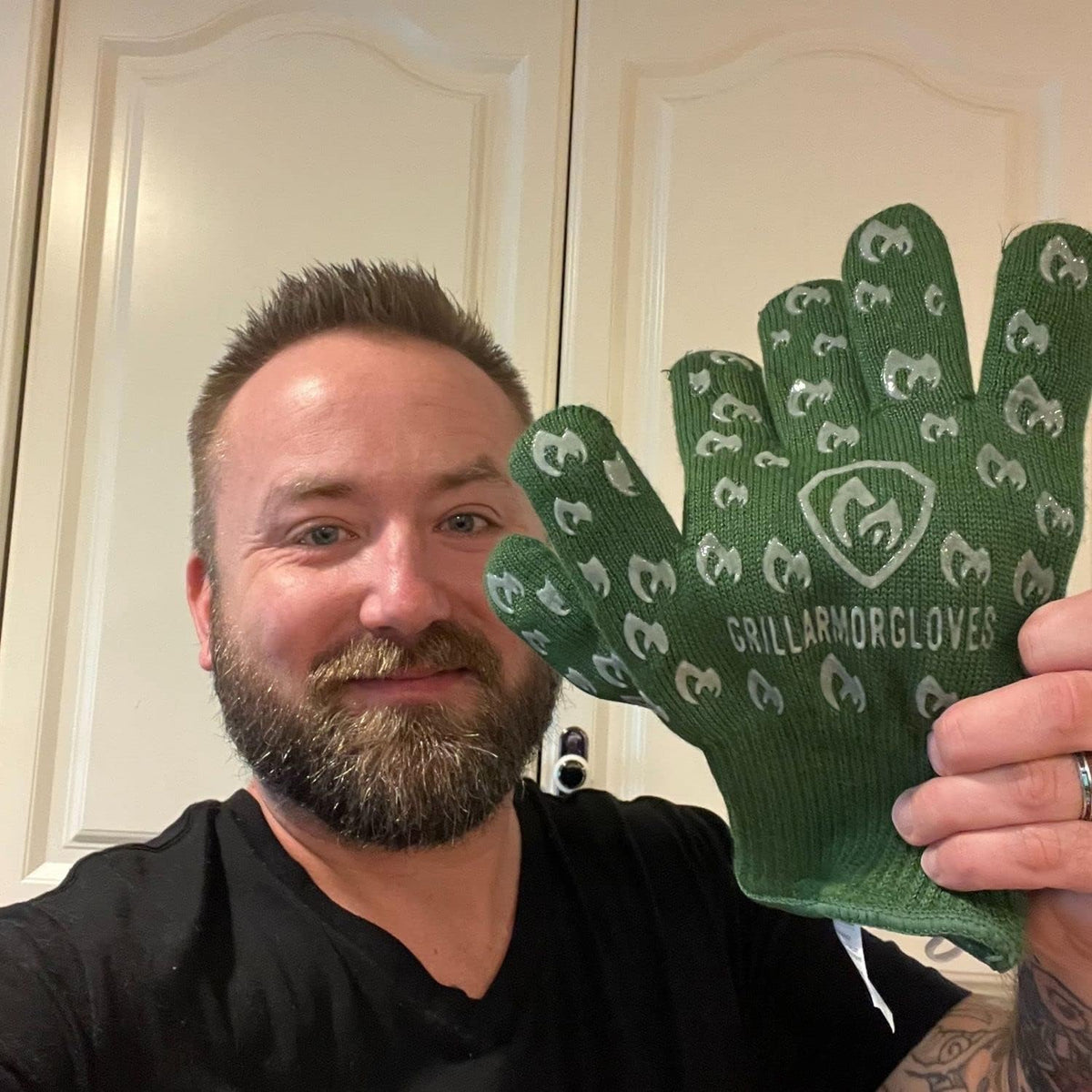 Oven Gloves with Fingers - 932°F Extreme Heat Proof and Cut Resistant Mitts for Kitchen, BBQ, Grill, Baking, Fire Pit - EN407 Certified with Non-Slip Silicone Grip and Cotton Lined for Comfort