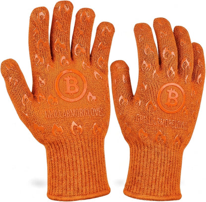 Oven Gloves with Fingers - 932°F Extreme Heat Proof and Cut Resistant Mitts for Kitchen, BBQ, Grill, Baking, Fire Pit - EN407 Certified with Non-Slip Silicone Grip and Cotton Lined for Comfort