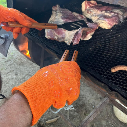 Oven Gloves with Fingers - 932°F Extreme Heat Proof and Cut Resistant Mitts for Kitchen, BBQ, Grill, Baking, Fire Pit - EN407 Certified with Non-Slip Silicone Grip and Cotton Lined for Comfort