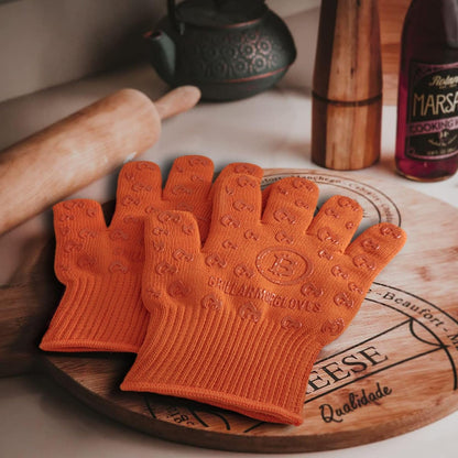 Oven Gloves with Fingers - 932°F Extreme Heat Proof and Cut Resistant Mitts for Kitchen, BBQ, Grill, Baking, Fire Pit - EN407 Certified with Non-Slip Silicone Grip and Cotton Lined for Comfort