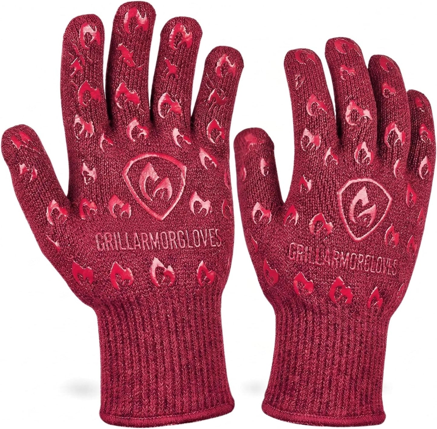Oven Gloves with Fingers - 932°F Extreme Heat Proof and Cut Resistant Mitts for Kitchen, BBQ, Grill, Baking, Fire Pit - EN407 Certified with Non-Slip Silicone Grip and Cotton Lined for Comfort