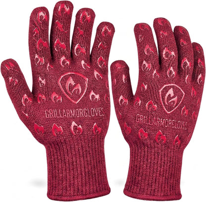 Oven Gloves with Fingers - 932°F Extreme Heat Proof and Cut Resistant Mitts for Kitchen, BBQ, Grill, Baking, Fire Pit - EN407 Certified with Non-Slip Silicone Grip and Cotton Lined for Comfort