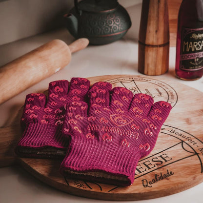 Oven Gloves with Fingers - 932°F Extreme Heat Proof and Cut Resistant Mitts for Kitchen, BBQ, Grill, Baking, Fire Pit - EN407 Certified with Non-Slip Silicone Grip and Cotton Lined for Comfort