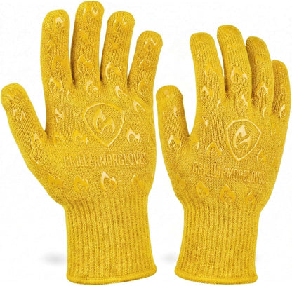 Oven Gloves with Fingers - 932°F Extreme Heat Proof and Cut Resistant Mitts for Kitchen, BBQ, Grill, Baking, Fire Pit - EN407 Certified with Non-Slip Silicone Grip and Cotton Lined for Comfort