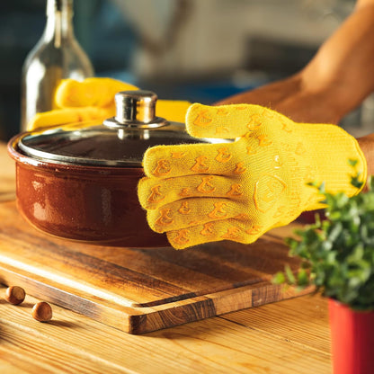 Oven Gloves with Fingers - 932°F Extreme Heat Proof and Cut Resistant Mitts for Kitchen, BBQ, Grill, Baking, Fire Pit - EN407 Certified with Non-Slip Silicone Grip and Cotton Lined for Comfort