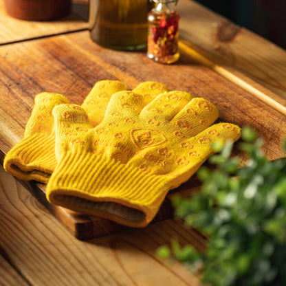 Oven Gloves with Fingers - 932°F Extreme Heat Proof and Cut Resistant Mitts for Kitchen, BBQ, Grill, Baking, Fire Pit - EN407 Certified with Non-Slip Silicone Grip and Cotton Lined for Comfort