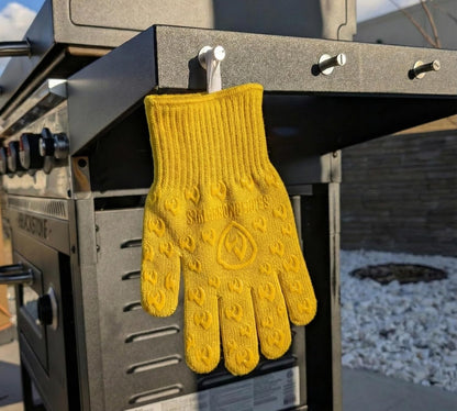 Oven Gloves with Fingers - 932°F Extreme Heat Proof and Cut Resistant Mitts for Kitchen, BBQ, Grill, Baking, Fire Pit - EN407 Certified with Non-Slip Silicone Grip and Cotton Lined for Comfort