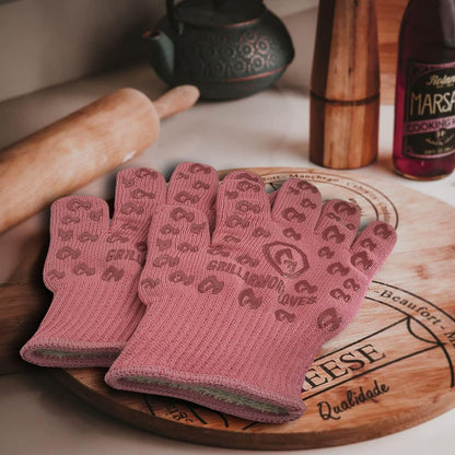 Oven Gloves with Fingers - 932°F Extreme Heat Proof and Cut Resistant Mitts for Kitchen, BBQ, Grill, Baking, Fire Pit - EN407 Certified with Non-Slip Silicone Grip and Cotton Lined for Comfort