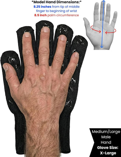 Oven Gloves with Fingers - 932°F Extreme Heat Proof and Cut Resistant Mitts for Kitchen, BBQ, Grill, Baking, Fire Pit - EN407 Certified with Non-Slip Silicone Grip and Cotton Lined for Comfort