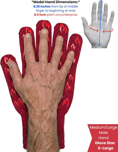 Oven Gloves with Fingers - 932°F Extreme Heat Proof and Cut Resistant Mitts for Kitchen, BBQ, Grill, Baking, Fire Pit - EN407 Certified with Non-Slip Silicone Grip and Cotton Lined for Comfort