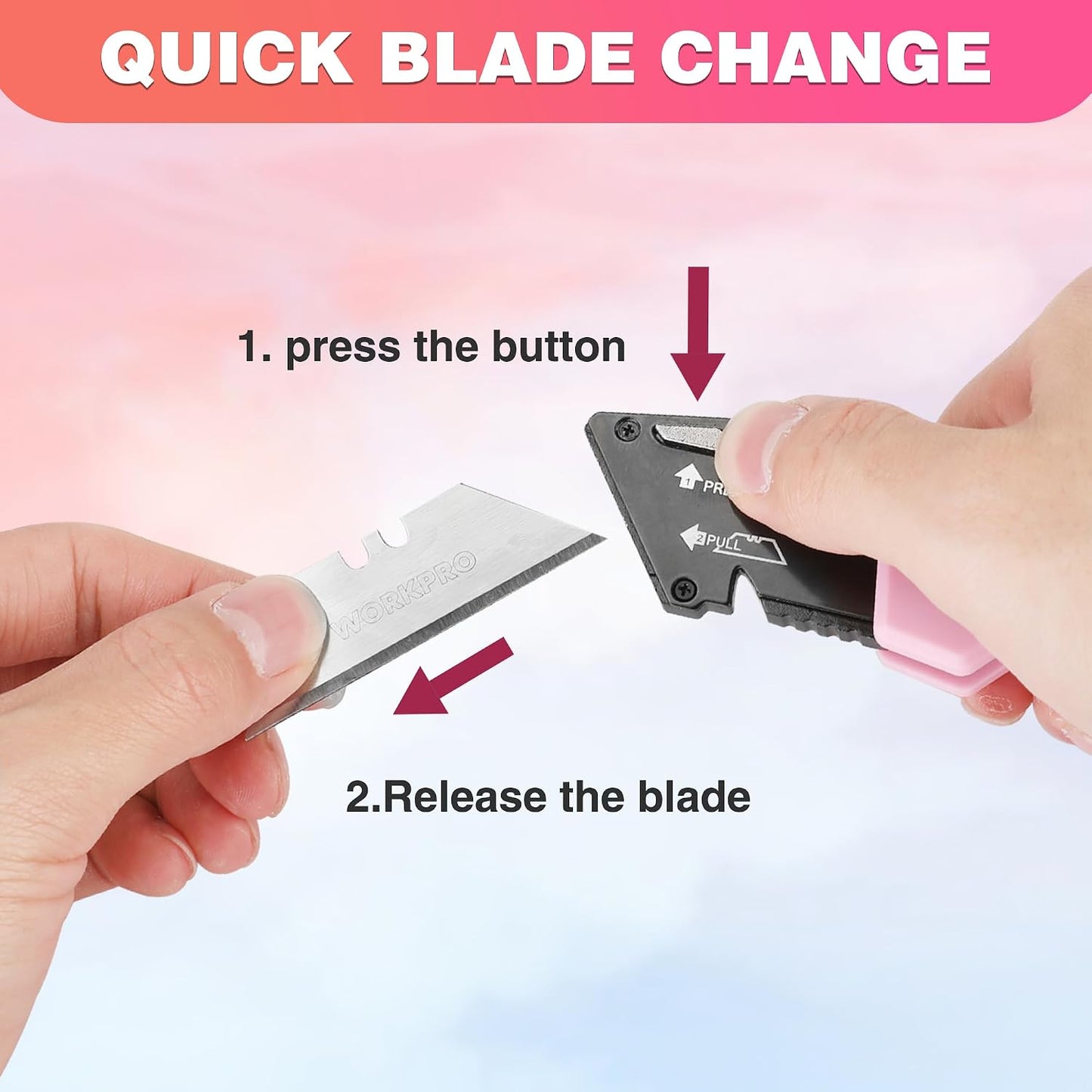 Folding Utility Knife, Quick Change Box Cutter | Pink Razor Knife for Cartons, Cardboard, Boxes, 10 Extra Blades Included - Pink Ribbon