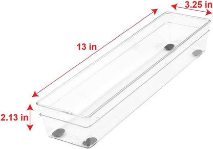 Glad Plastic Drawer Storage Tray – Heavy Duty Organizer Bin for Home, Kitchen, Bath, Bedroom, Office | Non-Slip Feet, 13" x 3.25", Clear