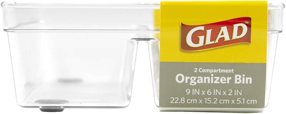 Glad Plastic Drawer Storage Tray – Heavy Duty Organizer Bin for Home, Kitchen, Bath, Bedroom, Office | Non-Slip Feet, 13" x 3.25", Clear