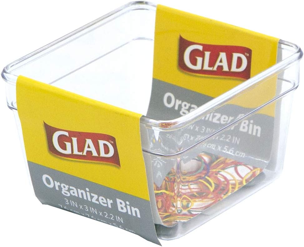 Glad Plastic Drawer Storage Tray – Heavy Duty Organizer Bin for Home, Kitchen, Bath, Bedroom, Office | Non-Slip Feet, 13" x 3.25", Clear