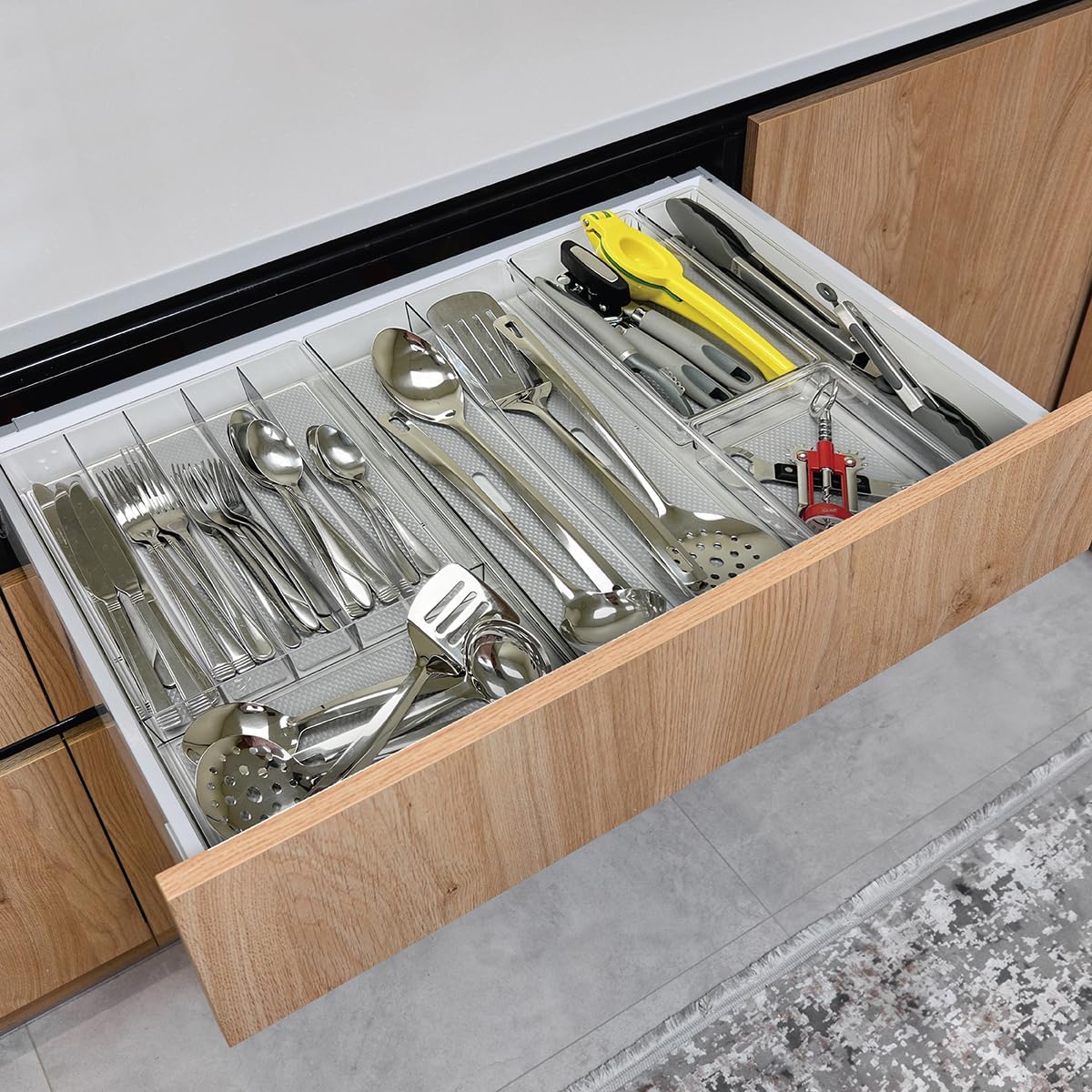Glad Plastic Drawer Storage Tray – Heavy Duty Organizer Bin for Home, Kitchen, Bath, Bedroom, Office | Non-Slip Feet, 13" x 3.25", Clear
