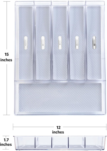 Glad Plastic Drawer Storage Tray – Heavy Duty Organizer Bin for Home, Kitchen, Bath, Bedroom, Office | Non-Slip Feet, 13" x 3.25", Clear
