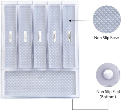 Glad Plastic Drawer Storage Tray – Heavy Duty Organizer Bin for Home, Kitchen, Bath, Bedroom, Office | Non-Slip Feet, 13" x 3.25", Clear