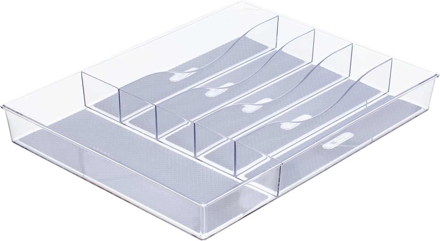 Glad Plastic Drawer Storage Tray – Heavy Duty Organizer Bin for Home, Kitchen, Bath, Bedroom, Office | Non-Slip Feet, 13" x 3.25", Clear