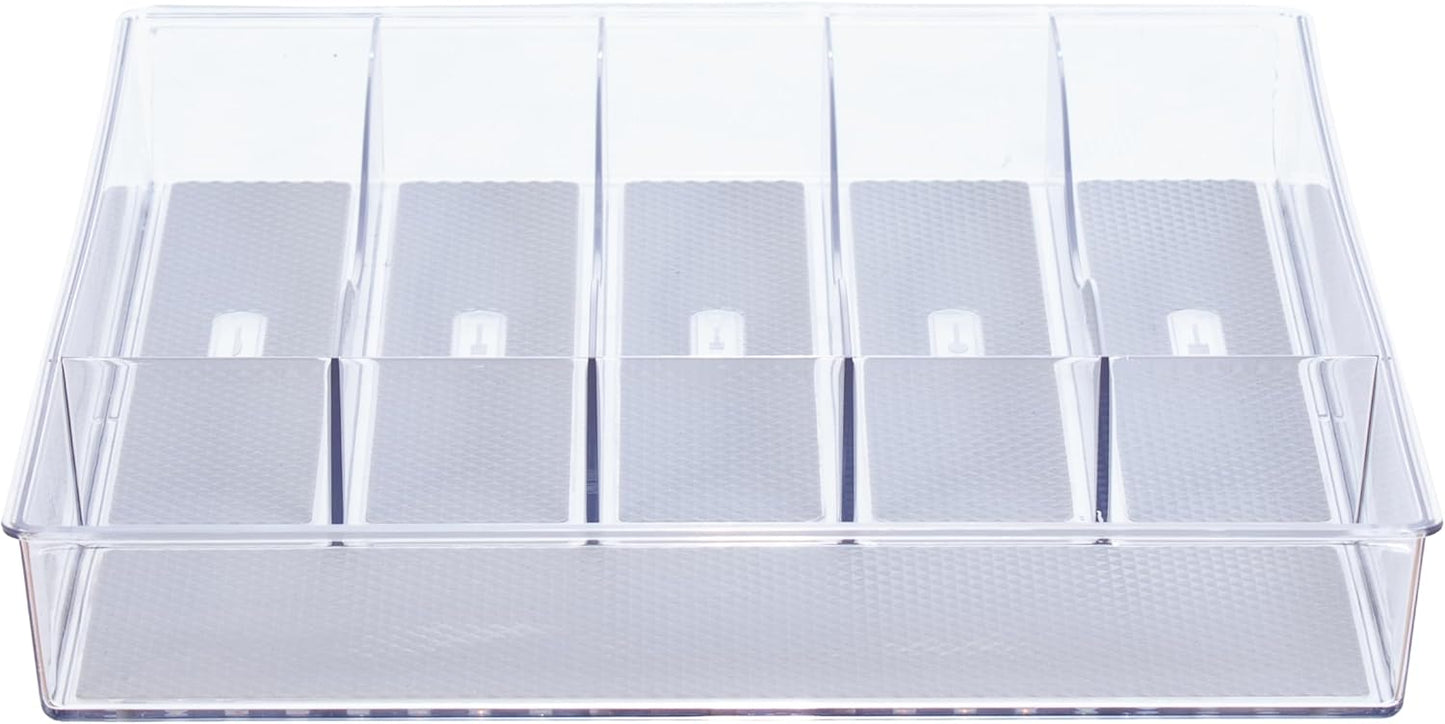 Glad Plastic Drawer Storage Tray – Heavy Duty Organizer Bin for Home, Kitchen, Bath, Bedroom, Office | Non-Slip Feet, 13" x 3.25", Clear