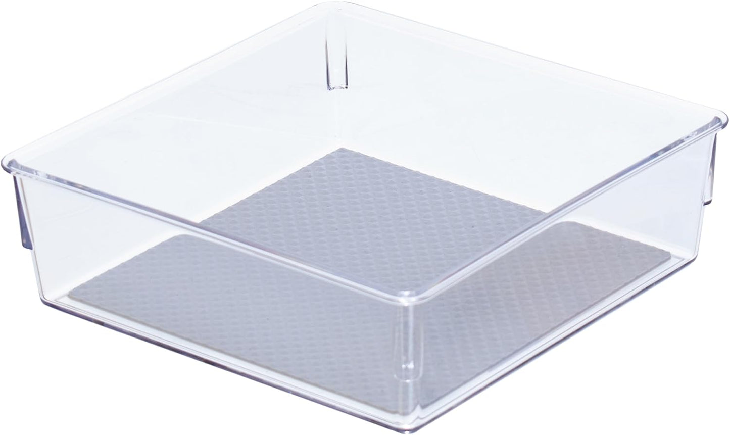 Glad Plastic Drawer Storage Tray – Heavy Duty Organizer Bin for Home, Kitchen, Bath, Bedroom, Office | Non-Slip Feet, 13" x 3.25", Clear