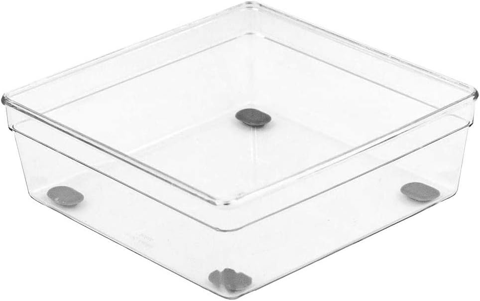Glad Plastic Drawer Storage Tray – Heavy Duty Organizer Bin for Home, Kitchen, Bath, Bedroom, Office | Non-Slip Feet, 13" x 3.25", Clear