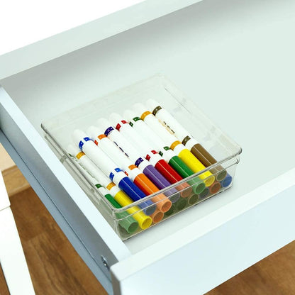Glad Plastic Drawer Storage Tray – Heavy Duty Organizer Bin for Home, Kitchen, Bath, Bedroom, Office | Non-Slip Feet, 13" x 3.25", Clear