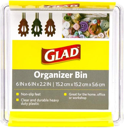 Glad Plastic Drawer Storage Tray – Heavy Duty Organizer Bin for Home, Kitchen, Bath, Bedroom, Office | Non-Slip Feet, 13" x 3.25", Clear