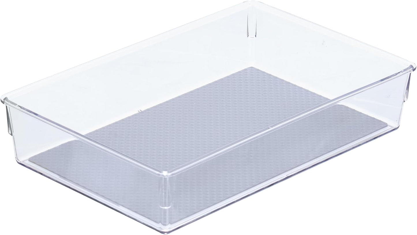 Glad Plastic Drawer Storage Tray – Heavy Duty Organizer Bin for Home, Kitchen, Bath, Bedroom, Office | Non-Slip Feet, 13" x 3.25", Clear