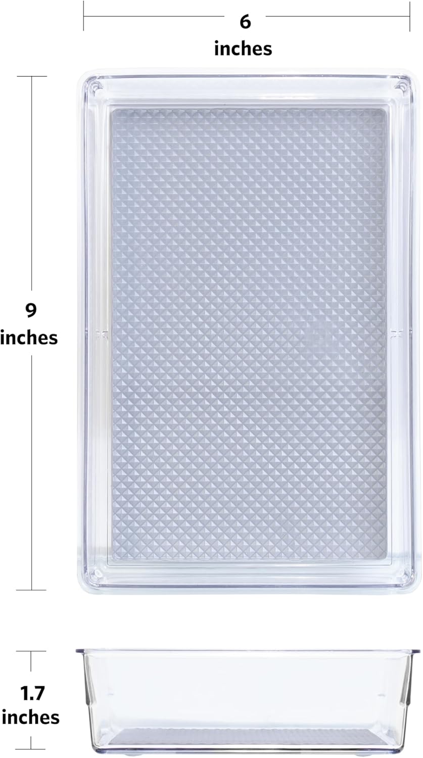 Glad Plastic Drawer Storage Tray – Heavy Duty Organizer Bin for Home, Kitchen, Bath, Bedroom, Office | Non-Slip Feet, 13" x 3.25", Clear