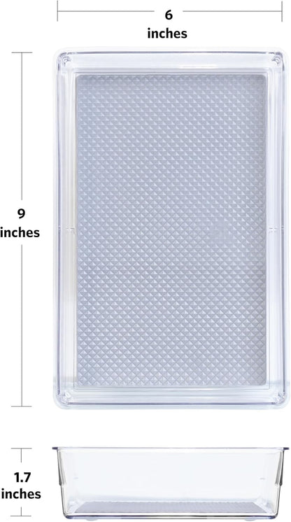 Glad Plastic Drawer Storage Tray – Heavy Duty Organizer Bin for Home, Kitchen, Bath, Bedroom, Office | Non-Slip Feet, 13" x 3.25", Clear