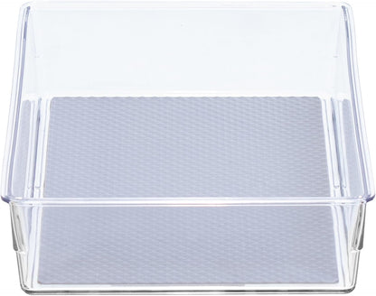 Glad Plastic Drawer Storage Tray – Heavy Duty Organizer Bin for Home, Kitchen, Bath, Bedroom, Office | Non-Slip Feet, 13" x 3.25", Clear
