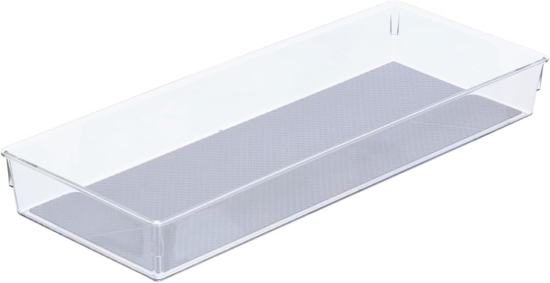 Glad Plastic Drawer Storage Tray – Heavy Duty Organizer Bin for Home, Kitchen, Bath, Bedroom, Office | Non-Slip Feet, 13" x 3.25", Clear