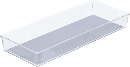 Glad Plastic Drawer Storage Tray – Heavy Duty Organizer Bin for Home, Kitchen, Bath, Bedroom, Office | Non-Slip Feet, 13" x 3.25", Clear