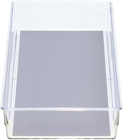 Glad Plastic Drawer Storage Tray – Heavy Duty Organizer Bin for Home, Kitchen, Bath, Bedroom, Office | Non-Slip Feet, 13" x 3.25", Clear