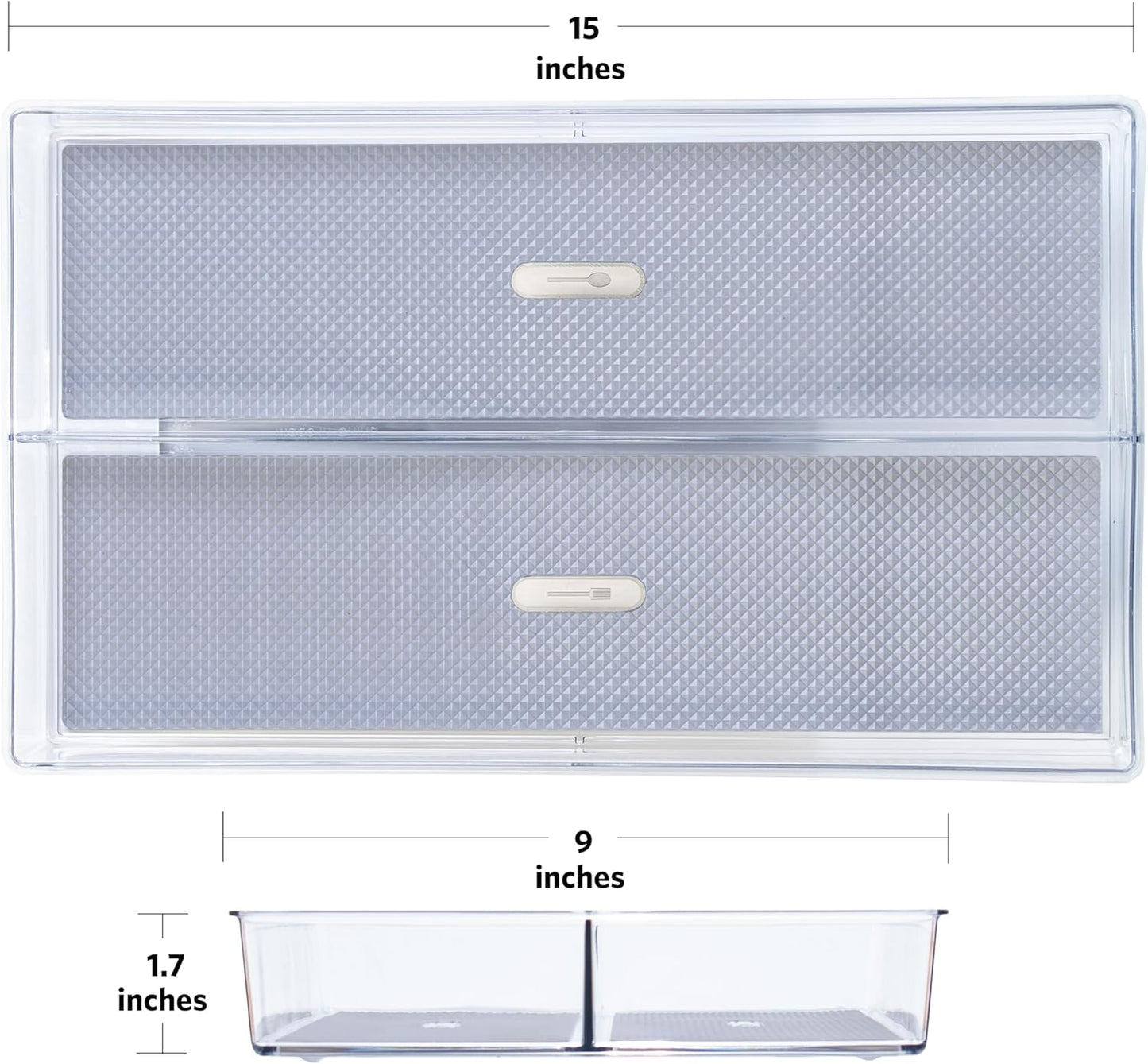 Glad Plastic Drawer Storage Tray – Heavy Duty Organizer Bin for Home, Kitchen, Bath, Bedroom, Office | Non-Slip Feet, 13" x 3.25", Clear