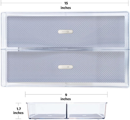 Glad Plastic Drawer Storage Tray – Heavy Duty Organizer Bin for Home, Kitchen, Bath, Bedroom, Office | Non-Slip Feet, 13" x 3.25", Clear