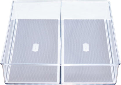 Glad Plastic Drawer Storage Tray – Heavy Duty Organizer Bin for Home, Kitchen, Bath, Bedroom, Office | Non-Slip Feet, 13" x 3.25", Clear