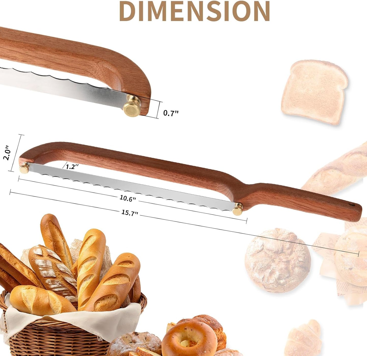 Bread Knife for Homemade Bread Sourdough, Serrated Bread Slicer & Bread Bow Knife with Ergonomic Grip for Easy, Clean & Even Slicing