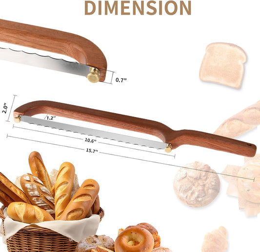 Bread Knife for Homemade Bread Sourdough, Serrated Bread Slicer & Bread Bow Knife with Ergonomic Grip for Easy, Clean & Even Slicing
