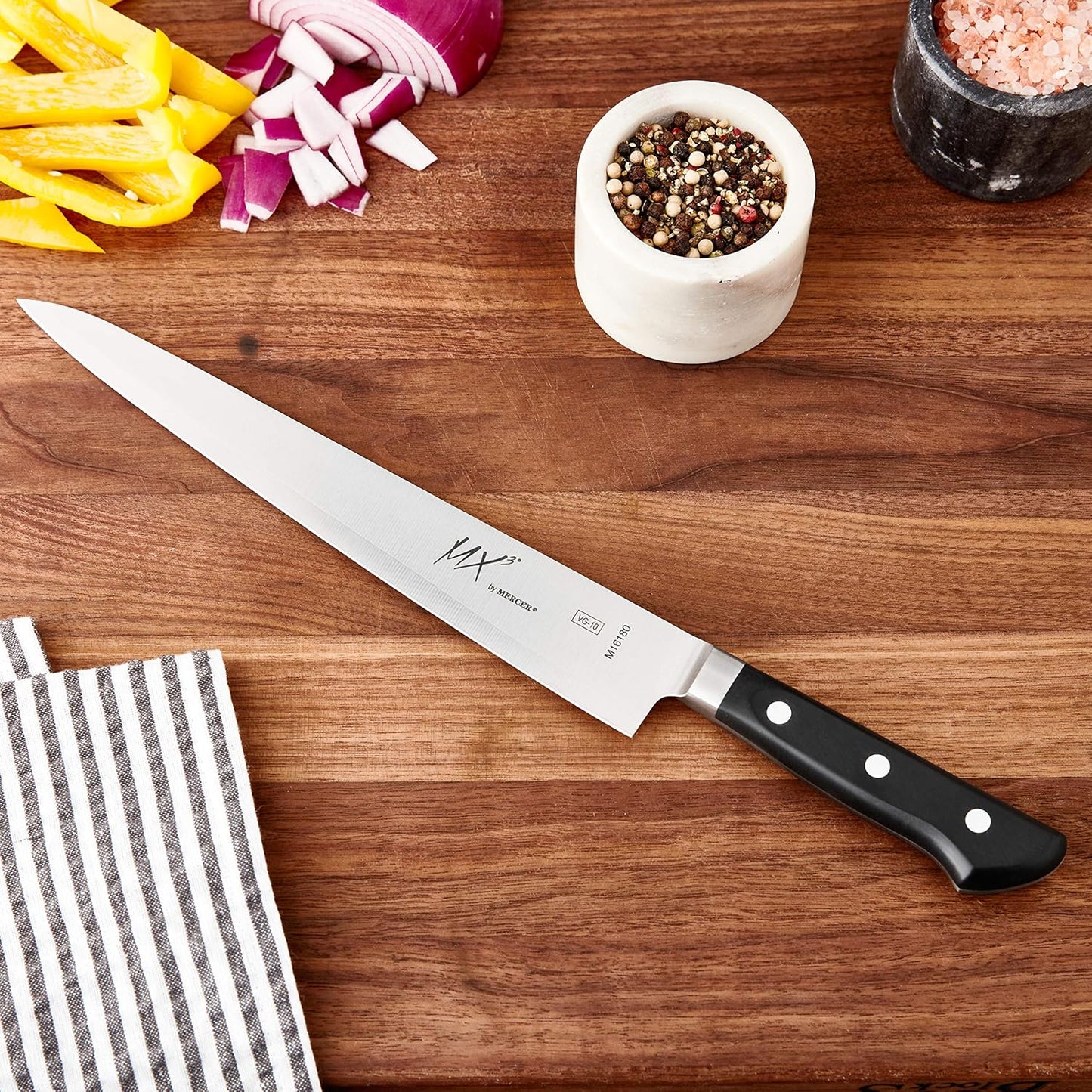 MX3 Premium San Mai VG-10 Steel Core Blade Petty Knife, 150mm 6 Inch,Black