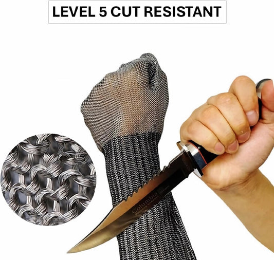 Butcher Gloves Stainless Steel With Long Sleeves Cut Resistant Glove Metal Level 5 Cutting Glove for Meat Slicer