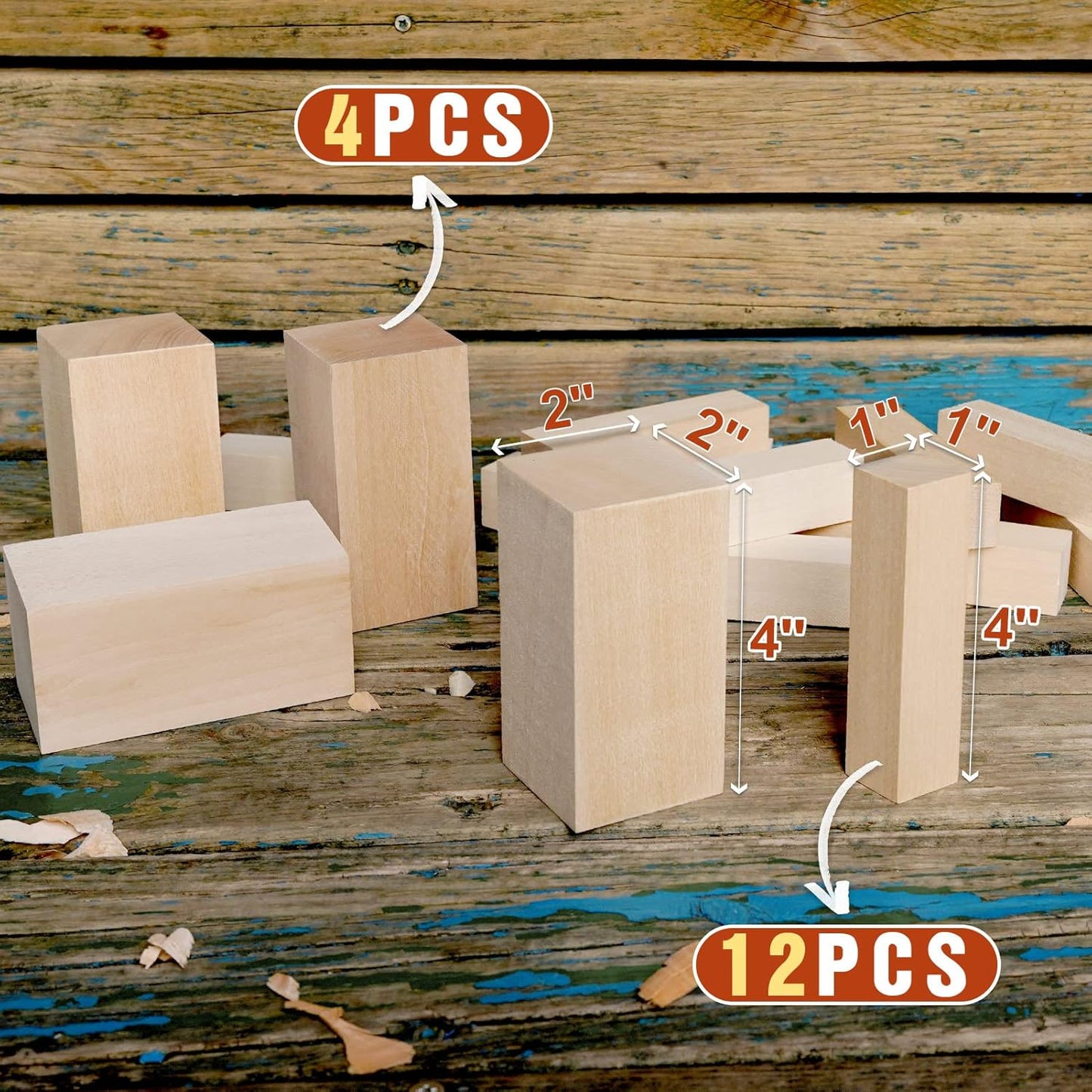 Basswood Carving Blocks, 19PCS Whittling Wood Blocks Kit with 3 Different Sizes, Bass Wood for Carving Easy to Use, for Kids and Adults