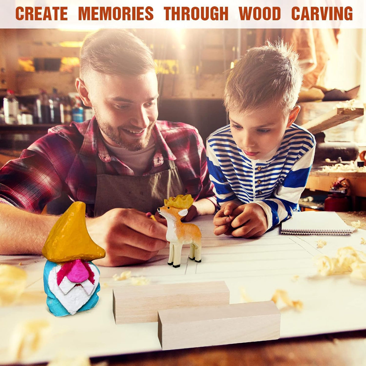 Basswood Carving Blocks, 19PCS Whittling Wood Blocks Kit with 3 Different Sizes, Bass Wood for Carving Easy to Use, for Kids and Adults