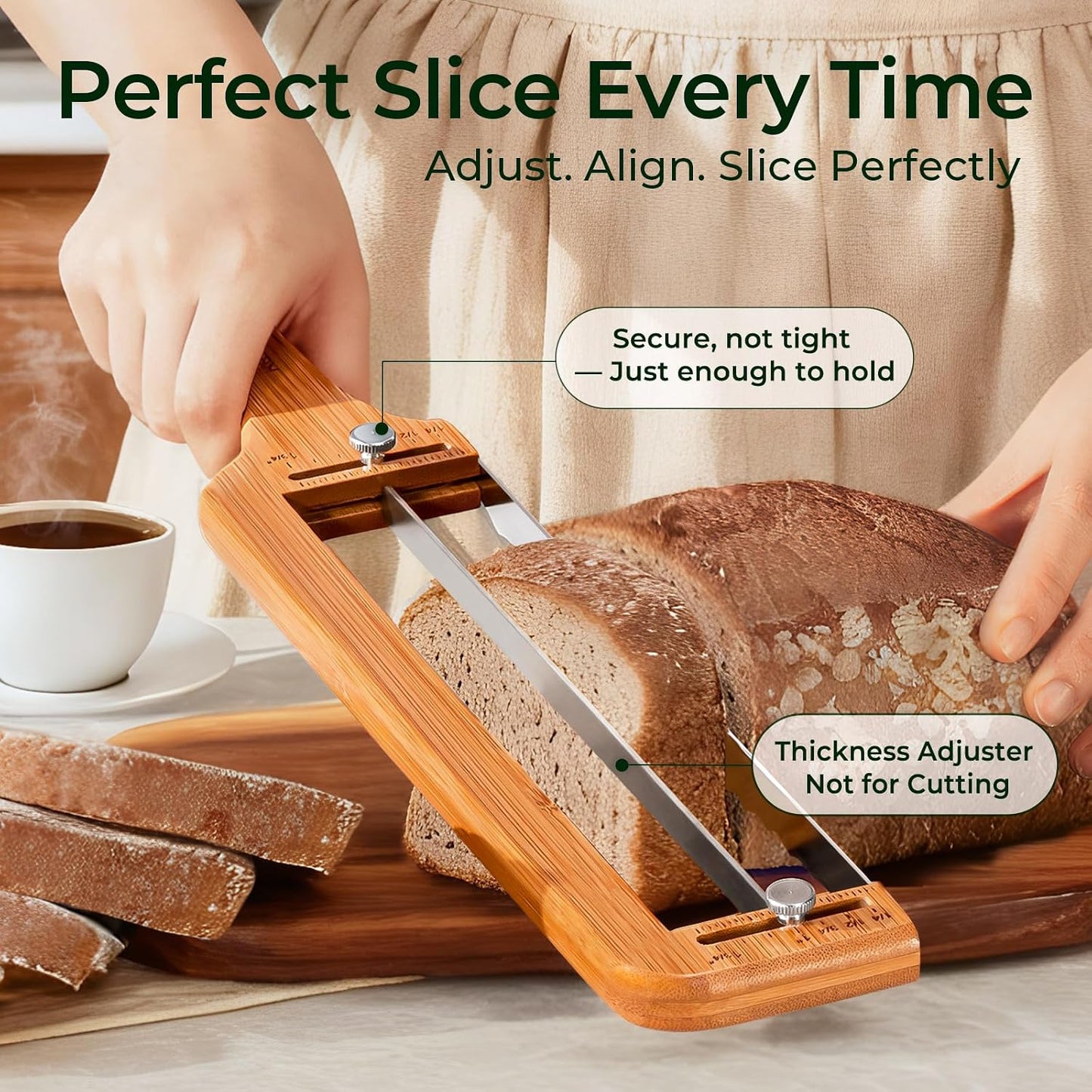 Bread Pilot Adjustable Bread Knife – Upgraded Bread Slicer for Homemade & Sourdough Loaves, Serrated Stainless Blade with Precision Thickness Guide, Gift for Artisan Bakers
