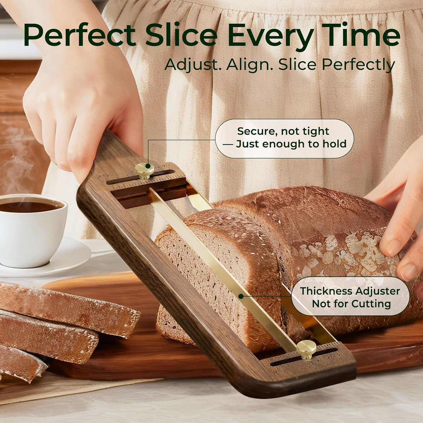 Bread Pilot Adjustable Bread Knife – Upgraded Bread Slicer for Homemade & Sourdough Loaves, Serrated Stainless Blade with Precision Thickness Guide, Gift for Artisan Bakers