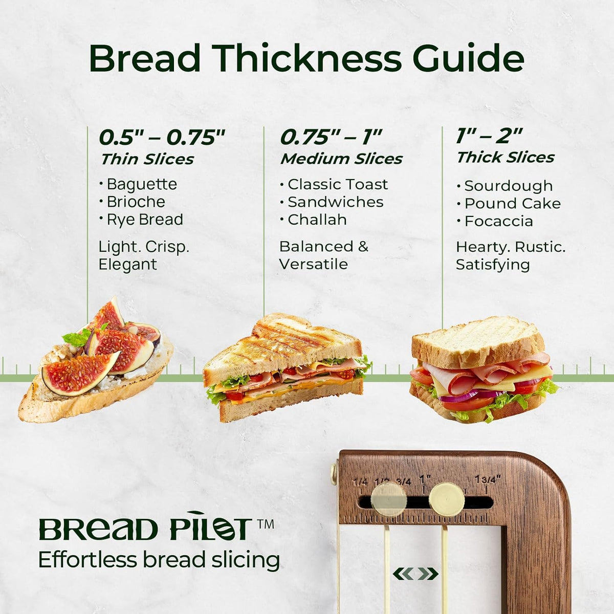 Bread Pilot Adjustable Bread Knife – Upgraded Bread Slicer for Homemade & Sourdough Loaves, Serrated Stainless Blade with Precision Thickness Guide, Gift for Artisan Bakers