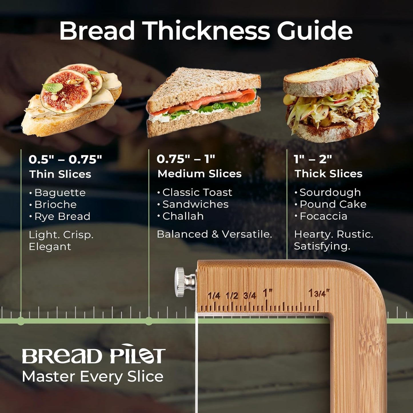 Bread Pilot Adjustable Bread Knife – Upgraded Bread Slicer for Homemade & Sourdough Loaves, Serrated Stainless Blade with Precision Thickness Guide, Gift for Artisan Bakers