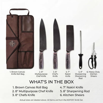 Damascus Butcher Knife Set for BBQ, Meat Carving & Grilling | Professional Chef Grade, Full Tang Blades with Wood Handle, for Smoking & Outdoor Cooking, Canvas Tool Roll, Gift for Men