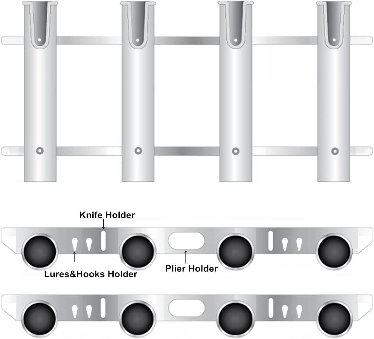 Wall Mounted Fishing Rod Holders Tubes Links Fishing Rod Holder Rack Rests (4-TUBE White- -US)