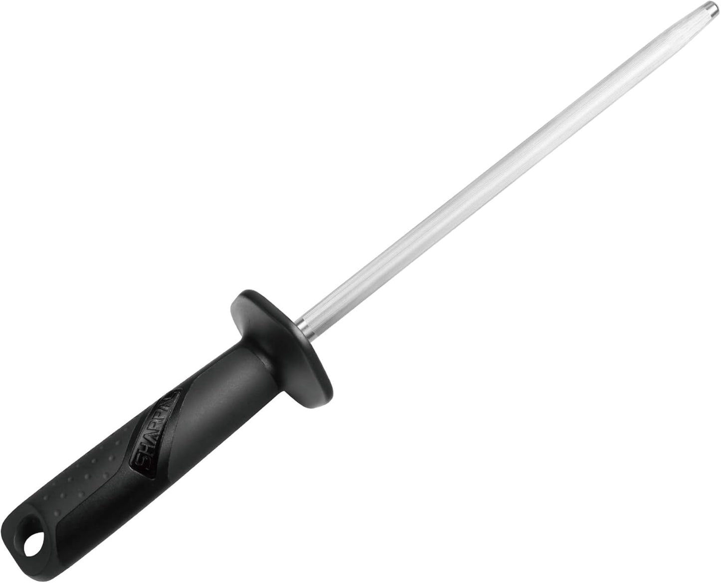 119N Diamond Sharpening Steel – Professional Solid Knife Sharpener Honing Rod with Built-in Angle Guides, Sharpens, Realigns, and Polishes Edges for Chef and Kitchen Knives